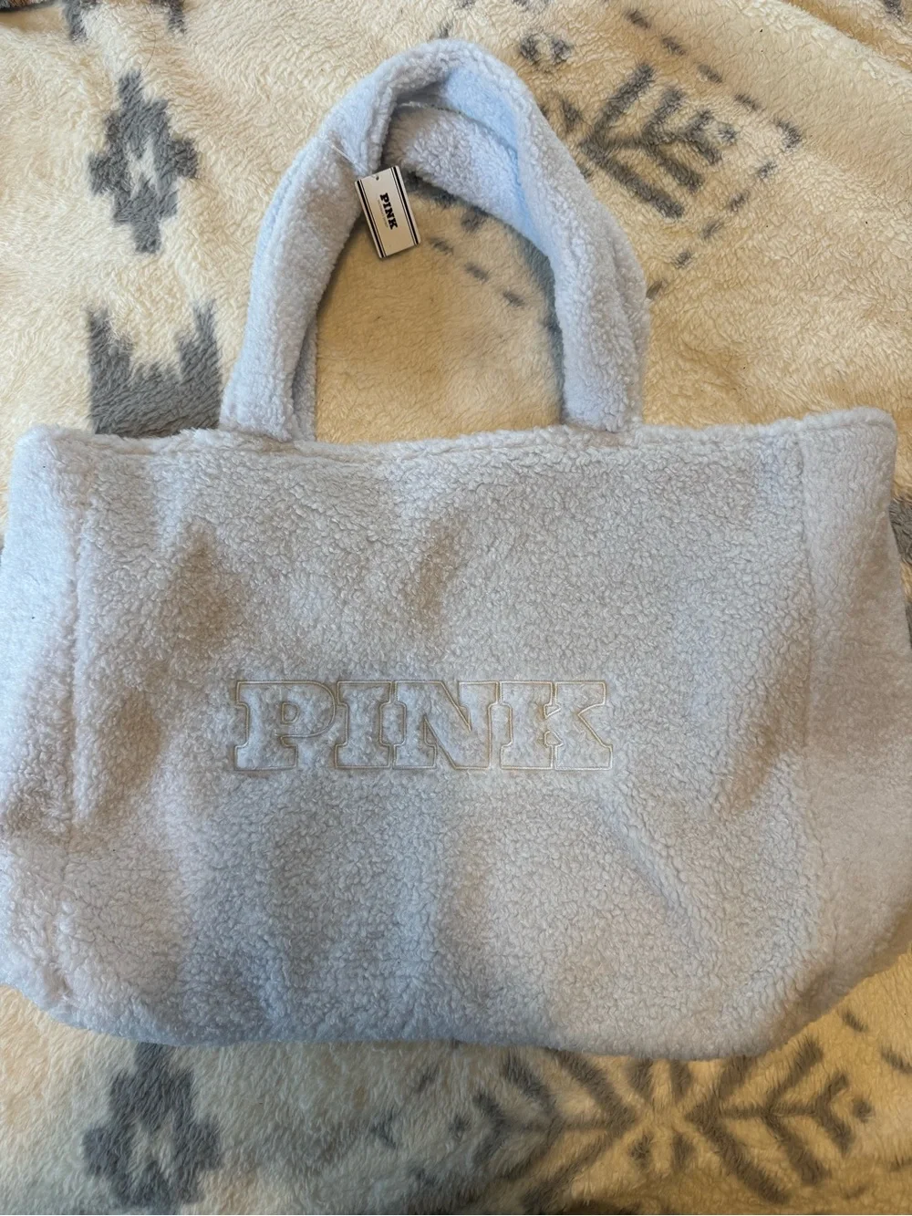 PINK Victoria's Secret Sherpa Tote in Light Blue